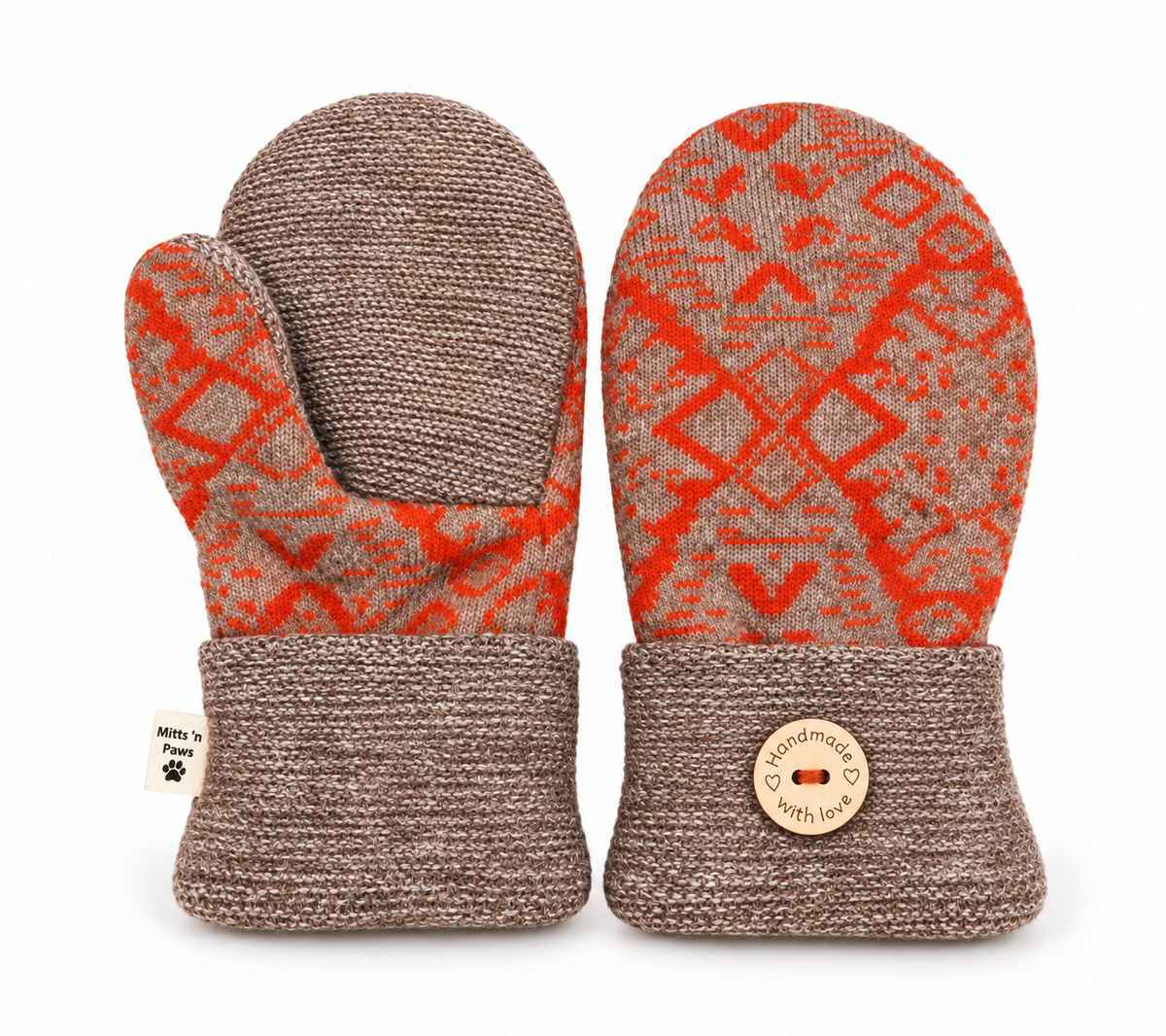 Rustic Ember Wool Mittens – Adult Medium
