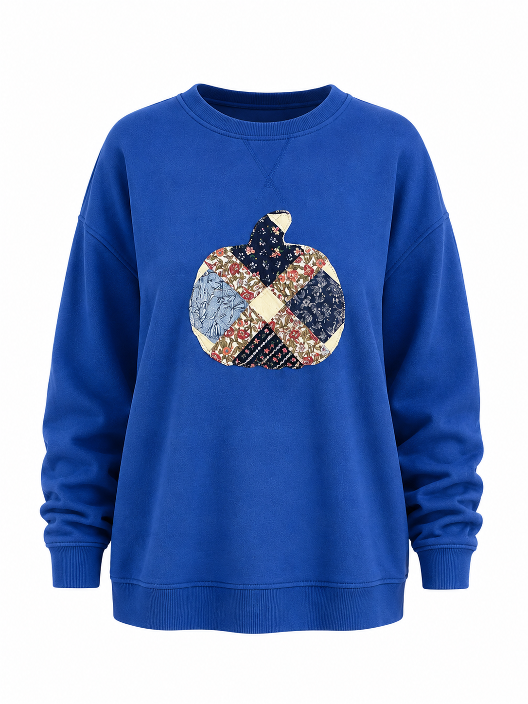 Patchy Pumpkin Upcycled Sweatshirt – Blue – Extra Large
