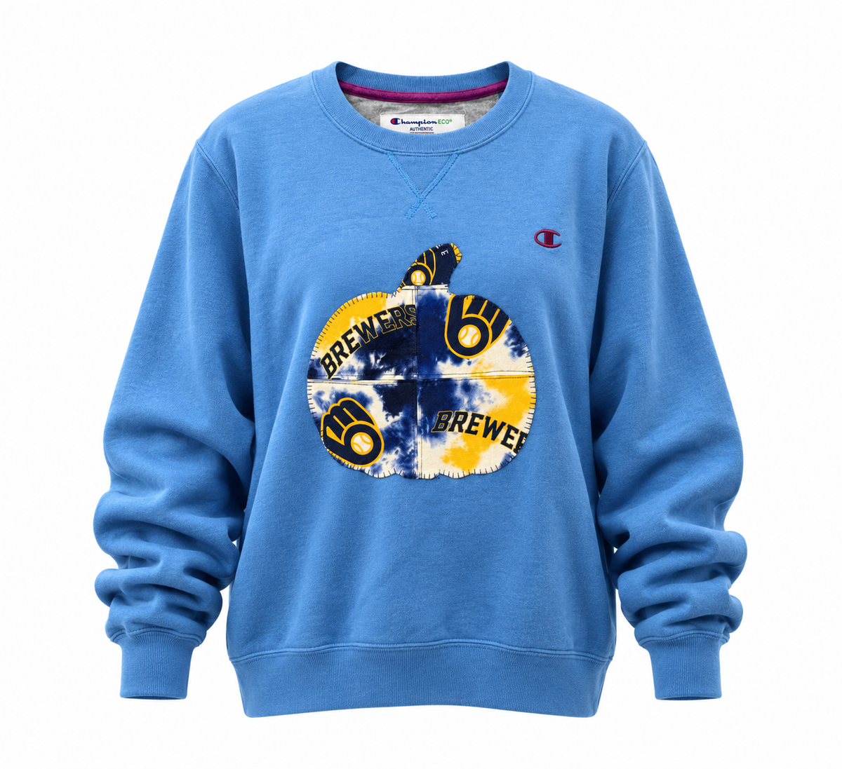 Patchwork Pumpkin Brew Crew – Upcycled Champion Sweatshirt Large