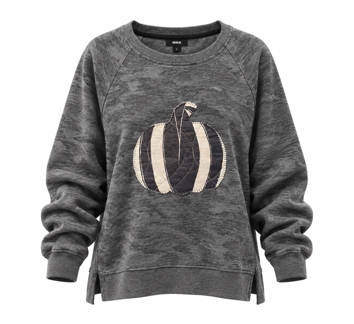Midnight Pumpkin Patch – Upcycled Quilted Pumpkin Sweatshirt Large