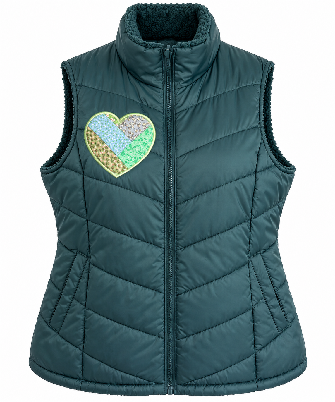 Patchwork Heart & Soul Time and Tru Puffer Vest, Size XL