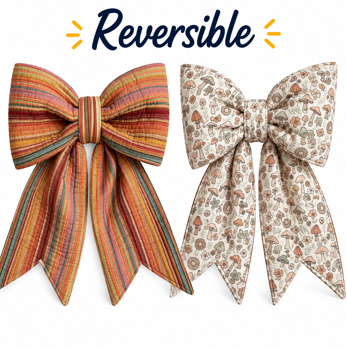 Reversible Oversized Fabric Bows - Stripes & Mushrooms