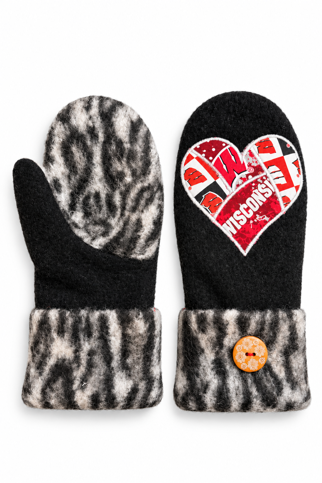 Wisconsin Badger Love Upcycled Wool Mittens Small
