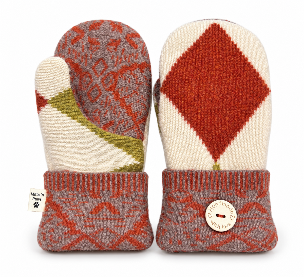 Autumn Diamond Wool Mittens – Adult Medium