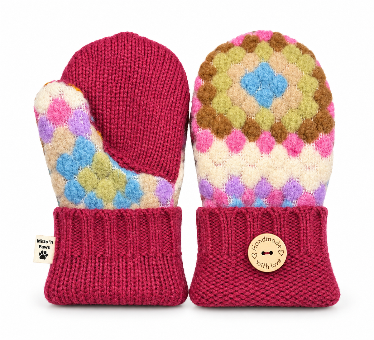 Granny Pop Wool Mittens – Adult Medium