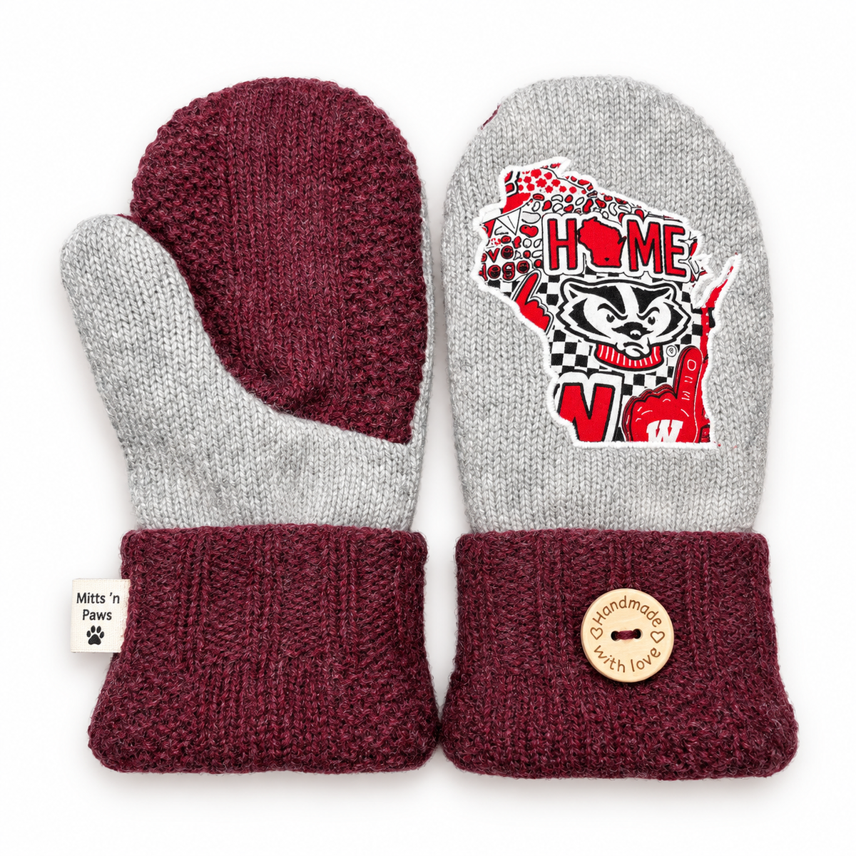 Home Sweet Wisconsin Badgers Wool Mittens