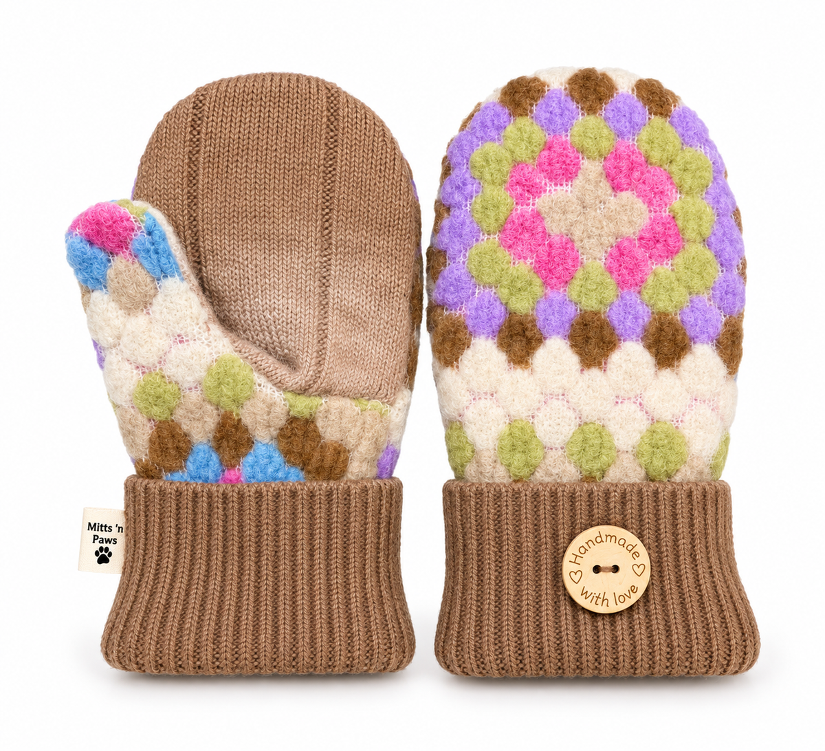 Vintage Granny Square Wool Mittens – Adult Medium