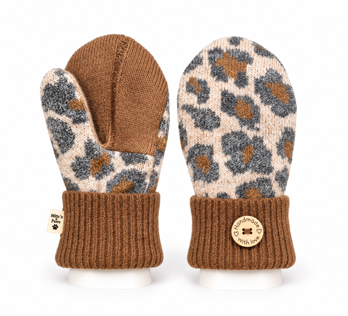 Wild & Woolly Leopard Mittens – Adult Medium