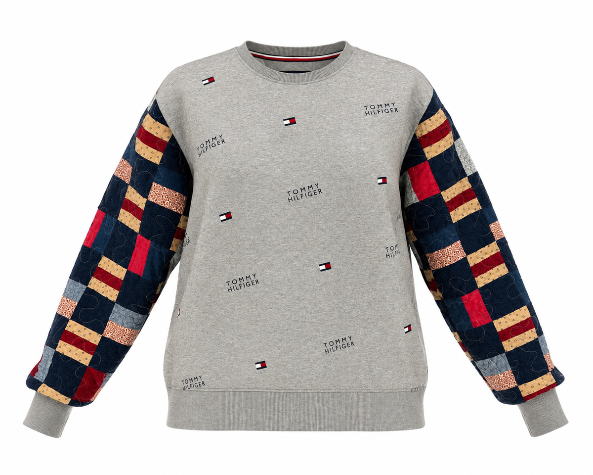 Upcycled Tommy Hilfiger Quilted Sleeve Sweatshirt – Women’s Large