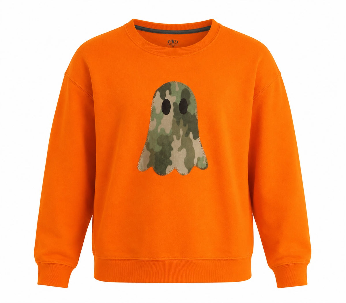 Camo Whimsy Ghost Upcycled Sweatshirt – Hunter Orange – Medium