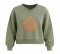 Patchy Pumpkin Upcycled Sweatshirt – Sage Green – Medium