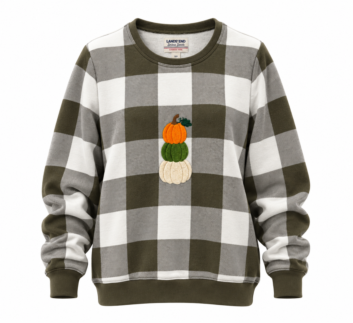 Pumpkin Patch Plaid – Upcycled Embroidered Sweatshirt Small