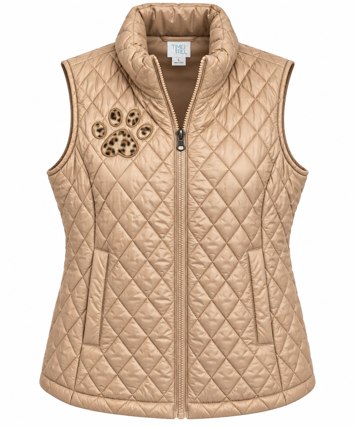 Paws & Puffer Time and Tru Upcycled Leopard Paw Puffer Vest – Size Large